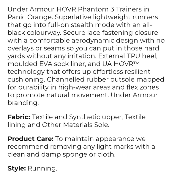 Under Armour HOVR Phantom 3 Trainer Running Athletic Shoes in Panic Orange - Picture 11 of 11